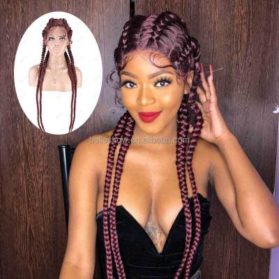 China Box Braids Synthetic Hair Wig African American 32inch Black Box Braid Hair Wig Wholesale 4 Long Box Braided Twist Lace Wigs for sale