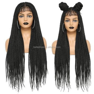 China Box Braids Wig 30Inch African American Lace Wigs Black Box Wigs Synthetic Hair Wholesale Long Box Braided Wigs 4x4Lace For Black Women for sale