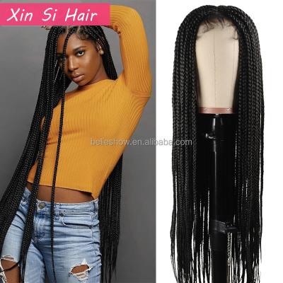 China Box Braid 4x4 Lace Front Wig Handmade Synthetic Braiding Hair Wigs Heat Resistant Long Straight Black Box Braid Wig 30inch Full Lace Wig 30inch for sale