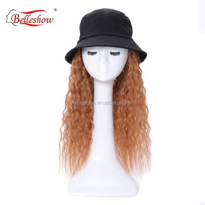 China Hot Selling Curly Fisherman's Hat Long Curly Wig Wool Ring Cap Wig Light Brown Head Set Black Real Hair Mix Human Hair Synthetic Hair Cap for sale