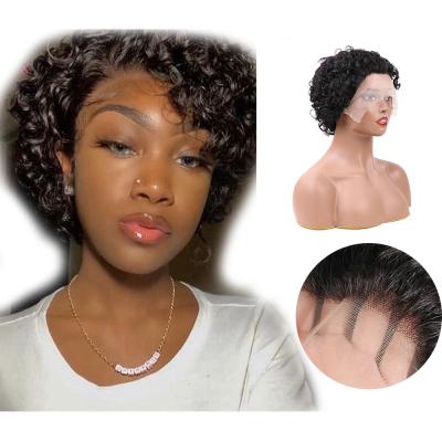 China Jerry Curl Pixie Cut Human Hair Wig Short Bob Wig For Black Women Lace Front Human Hair Deep Wave Wigs Pre Plucked With Baby Hair for sale