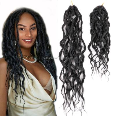 China I-Tip Hair Curly Faux Locs Goddess Braid Locs Hair Bohemian Extensions New Soft Crochet Braids Long Black Color Dreadlock for sale