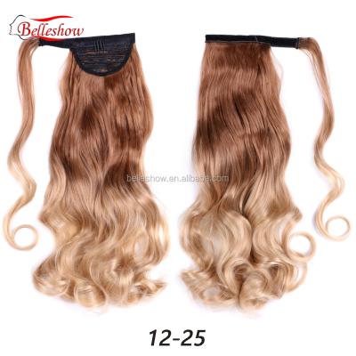 China Hot Selling V-tip Hair Easy To Use Many Different Color OmbreS ynthetic Wrap Around Magic Paste Ponytail for sale