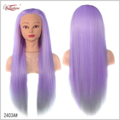 China Wholesale Hot Cheap Wholesale Light Purple Synthetic Wig Corn Fiber Synthetic Wig Head Model Wig Selling Makeup Head Model for sale