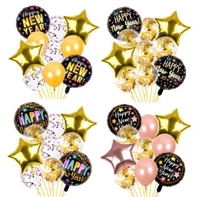 China 18 Inch Round Shape Happy New Year Foil Balloons Confetti Latex Balloons Party Decoration Set Christmas New Year Theme Party Globos Decorations for sale