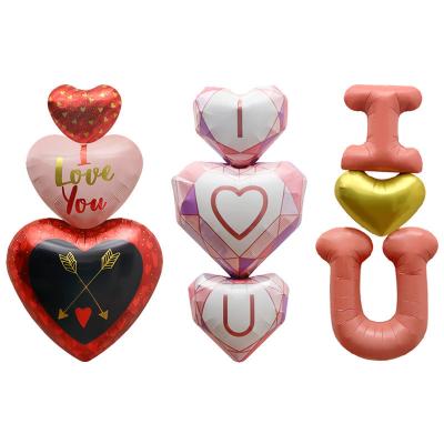 China Hot Selling Love Diamond Siamese ILOVEYOU Foil Letter Foil Balloons For Valentine's Day Wedding Birthday Party Decoration for sale