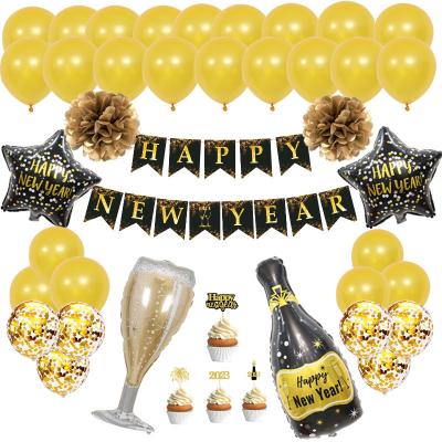 China Party Decoration 2023 New Year Banner Number Foil Balloon Set For New Year Party Decoration Supplies Wine Bottle Daisy Helium Balloons for sale