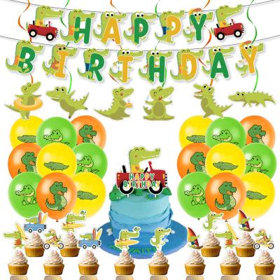 China 12 Inch Crocodile Party Decoration Latex Balloons Banner Cake Toppers Set Spiral For Kids Birthday Animal Crocodile Theme Party Decoration for sale