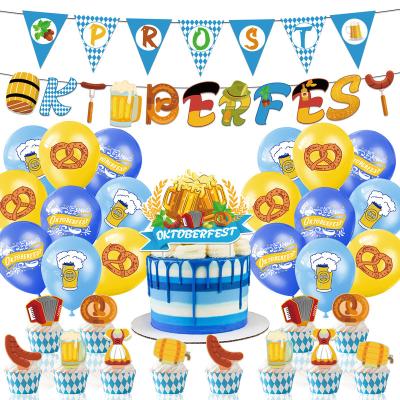 China Party Decoration Hot Sale Germany Oktoberfest Flag Banner Cake Toppers Latex Paper Balloons For Oktoberfest Party Set Themed Party Decoration for sale