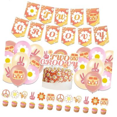 China Party Decoration New Daisy Boho Hippie Paper Banner Cake Toppers Set Two Latex Balloon Birthday Party Decoration Routine Wholesale for sale