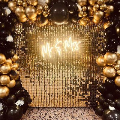 China Shiny gold glitter laser mirror background wall wind panel stage party decoration Valentine's Day wedding birthday party background for sale