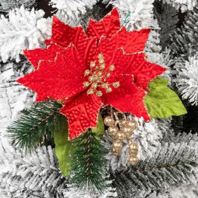 China Wholesale Cheap Christmas In Stock Single Stem Poinsettia Christmas Decorations Artificial Flower Floral Picks for sale