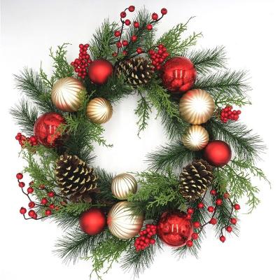 China Home Christmas Plastic Red Berry Pine Festival Decoration PVC Indoor Hanging Cone Garland With Ornaments for sale