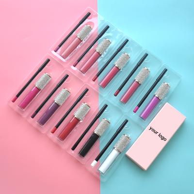 China Cosmetics Waterproof Lip Kit Private Label 2 in 1 Lipstick Set Matte Liquid Lipstick Lip Liner Kit Waterproof Long Lasting Pencil Lipliner for sale