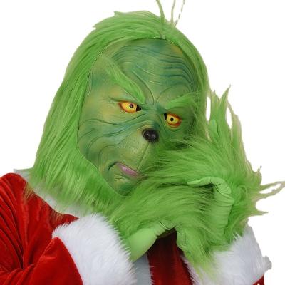 China 2022 Hot Selling Cheap Latex Party Customized Plastic Manufacturer Halloween Funny Face Mask Latex The Green Haired Grinch for sale