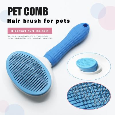 China Hot Selling Small Pet Factory Easy Using Dog Brush To Shed Dog Hair Brush Pet Grooming Comb With Self Cleaning Bottom for sale