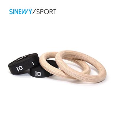 China Nantong Home Factory Exercise Gym Wholesale Wooden Gymnastic Rings With Numbered Straps for sale