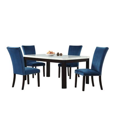 China Modern Wholeseller Manufactures Good Quality Blue Flannel Marble Dining Table And Chair for sale