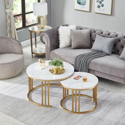 China Durable Luxury Coffee Table Sets Living Room Stainless Steel Furniture Marble Side Table for sale