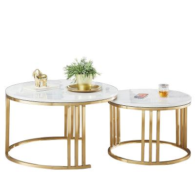 China Durable Modern Nordic Design Antique Brushed Stainless Steel Brass Nesting Round Coffee Table Set for sale