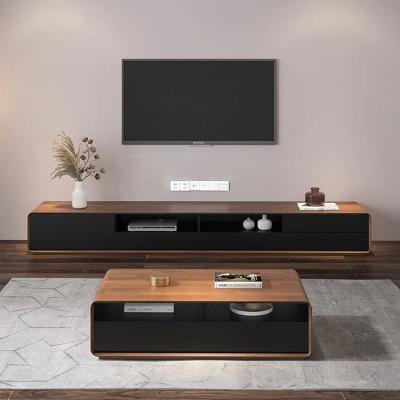 China Luxury Modern Wood Black CB (Height) Adjustable TV Stand and Center Table Walnut Veneer Console Tables with 4 Drawers for sale