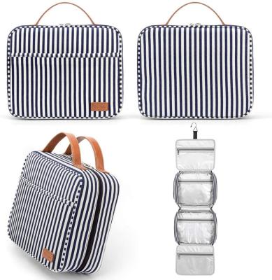 China Durable Striped Toiletry Bag Waterproof Travel Canvas Large Capacity Separation Toiletry Bag Makeup Dry And Wet Bag for sale