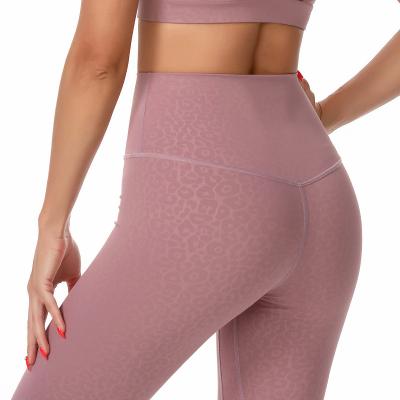 China Women Breathable Leopard Print Embossed High Elastic Breathable Naked Butt Lift Yoga Fitness Feel Custom Logo Sportswear Panties for sale