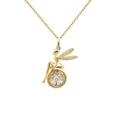 China FASHIONABLE Real 18K Gold Fairy Design Dancing Natural Diamond Angel Pendant Fine 18k Solid Gold Diamond Necklace Jewelry for sale