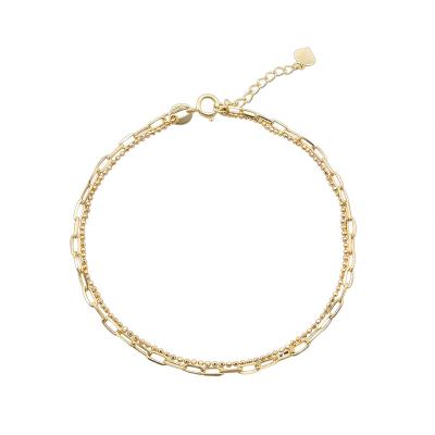 China Custom New Arrival 14K Solid Gold Double Link Chain Fashion Bangle Real Solid 14K Solid Gold Bangle for sale