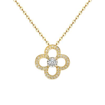 China FASHIONABLE Real Gold Clover Leaf Natural Diamond Women Jewelry 18k 4 Leaf Necklace Real Gold Pendant Necklace for sale