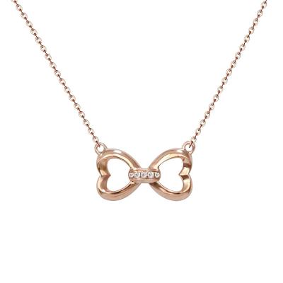 China FASHIONABLE Tiny Bowknot Charm 18K Rose Gold Diamond Necklace Solid 18K Gold Chain Link Bowknot Necklace for sale