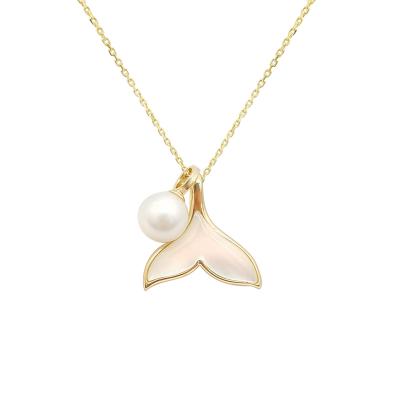 China 18K Yellow Gold Real Pearl 18K Solid Gold Necklace Mermaid Tail Memory Necklace Luxury Trendy 18k Freshwater Gold for sale