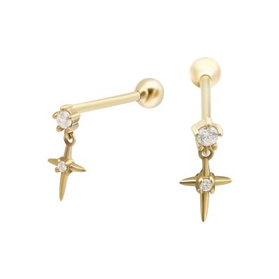 China Real TRENDY Personalized Design 9k Yellow Gold Earring With CZ Stone Dangle Jewelry Women Gold Cross Earrings for sale