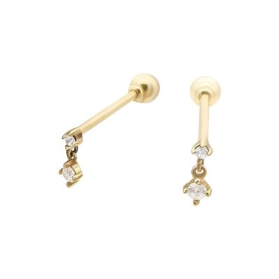 China Design 9k Gold Real Yellow Gold Zircon Stone Jewelery Simple Genuine Solid Women's Earring 9k Gold Stud Earrings for sale