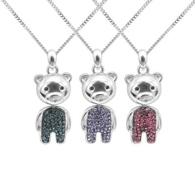 China 925 Trendy Lovely Bear Necklace Paved Link Chain Sterling Silver Colorful Crystal Wedding Necklace 2020 Pure Silver Bear Pendants Trendy Link Chain for sale