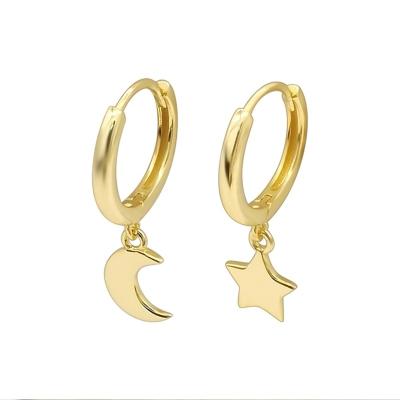 China Lead and Free Moon and Star Shape Nickel 925 Sterling Silver Earring Hoop Style Earrings for Sale Gold Plated Huggie Earrings for sale