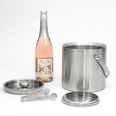 China High Grade Sustainable SUS Insulated Wine Chiller Ice Bucket With Lid And Tongs for sale