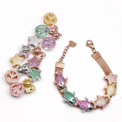 China brass & CZ Zircon Stone Brass Bead Charm Bead Bracelet Fits European Bracelet Beads Inlaid CZ Zircon Stone Gold Filled Cute Jewelry Charms Pendants for sale