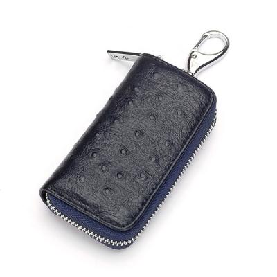 China Ostrich Fashion Bag Key Key Pocket Leather High Quality Genuine Leather Steel Zipper for sale