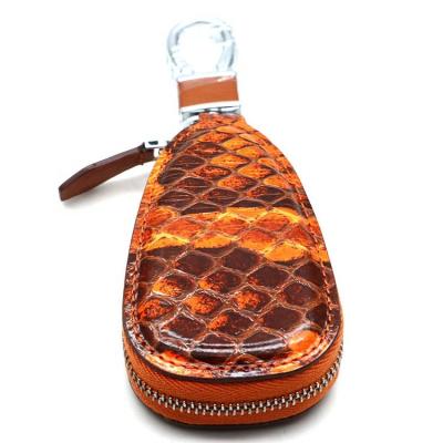 China Fashion Privacy Genuine Python Leather Zipper Key Steel Pouch Customized Key Bag for sale