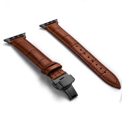 China Comfortable Custom Hot Sale Mens 44mm Length 38mm 40mm 42mm Logo Genuine Leather Watch Band For Apple Watch for sale