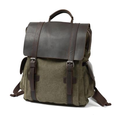 China GENUINE GENUINE LEATHER Canvas Backpack School Laptop Backpack Durable Travel Notebook Bag for Women Men for sale