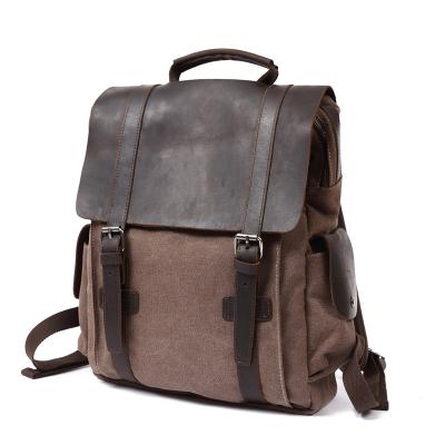 China With USB OEM ODM Waxed 17 Inch Canvas Laptop Backpack Travel Charger USB School Student for sale