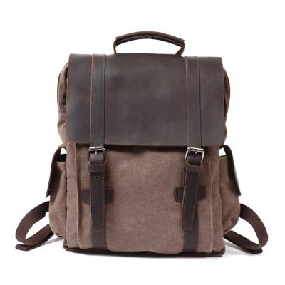 China Vintage High Quality Canvas Top Selling Fashion Genuine Leather Backpacks For Men for sale