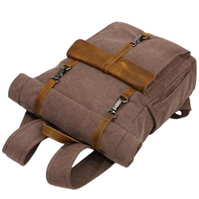 China With USB Men's Backpack Vintage Cotton Genuine Leather Laptop Retro Washed Canvas Backpack For Men for sale