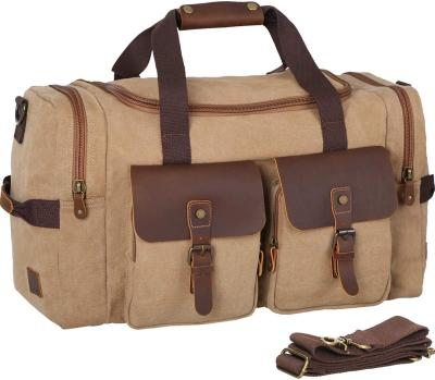 China WOWBOX fashionable custom made duffel bag for men and women canvas genuine leather outdoor bag for sale