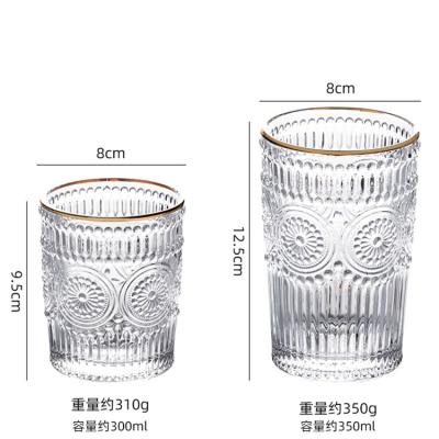 China Gold Rim Beer Whiskey Glass Tumbler Glass Tumbler Set For Sunflower Design Wholesale Cheap Tall Glass Drinking Tea Cups for sale