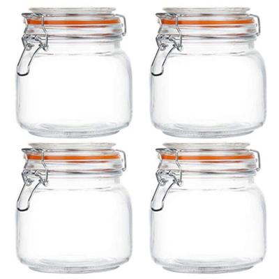 China Fresh Preservation Kitchenware 750ml Glass Storage Containers Jars Airtight Wide Mouth Mason Jars Set With Hinged Lids for sale