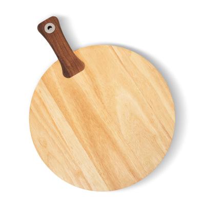 China Sustainable Natural Rubber Wood Size Pizza Board Wooden Food Dish Customized Serving Tray Bread Tray Cutting Board With Handle for sale