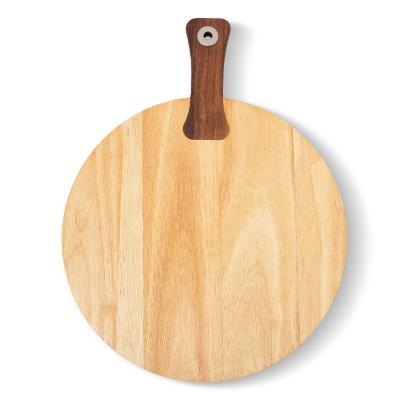 China Home Sustainable Rubber Wood Cutting Board Cutting Plates Cheese Board for Kitchen Pizza Board with Walnut Wood Handle for sale